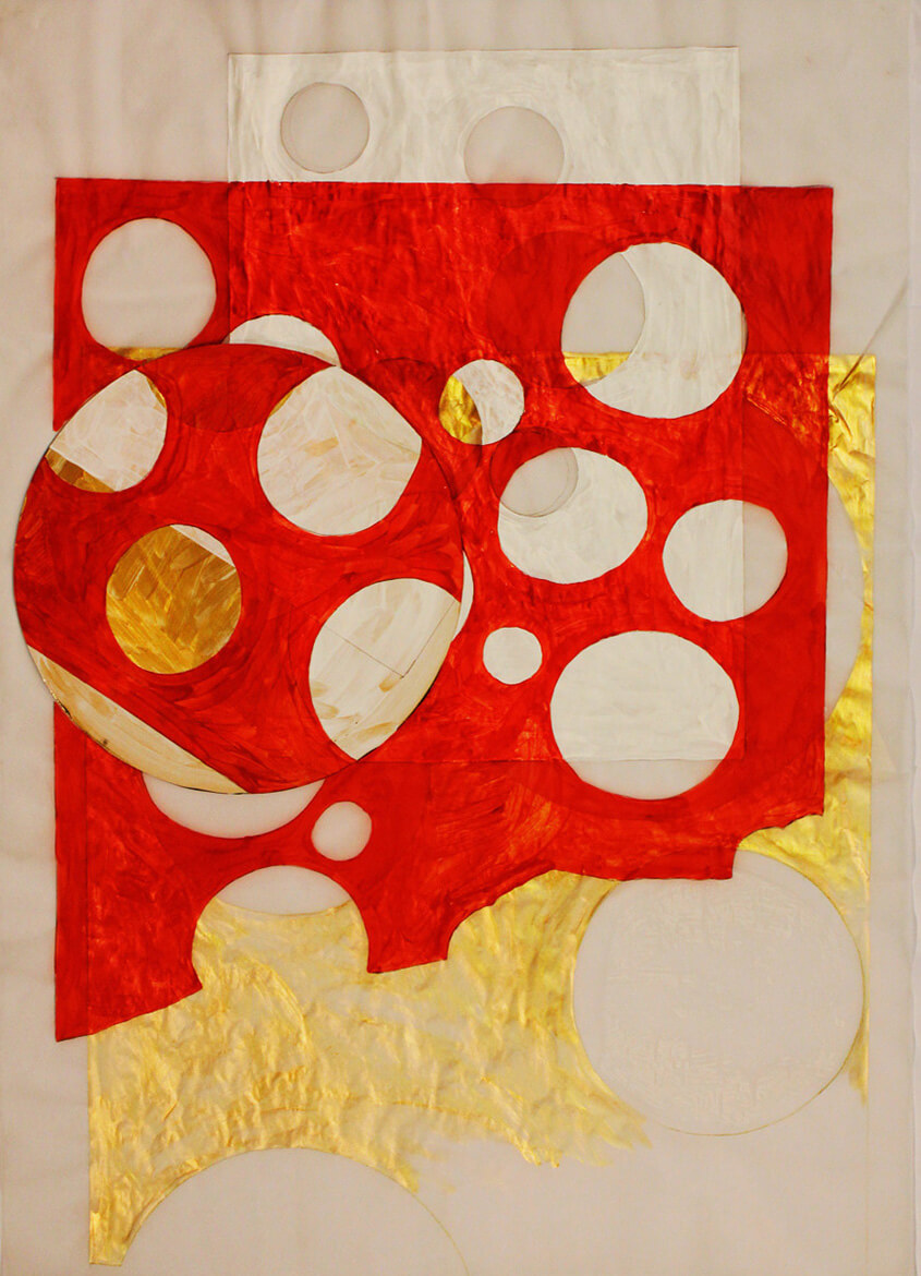 Half and Half, 2014, card sheet and acrylic paints on tracing paper, 84 x 59 cm