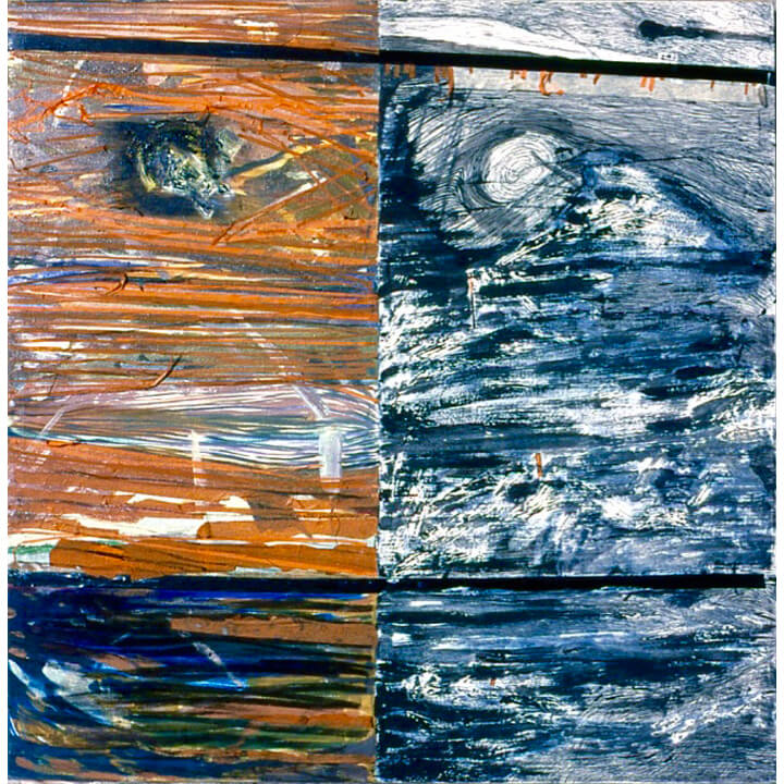 Divided 1, 1997, acrylic paints, black ink and kite paper, 92 x 92cm