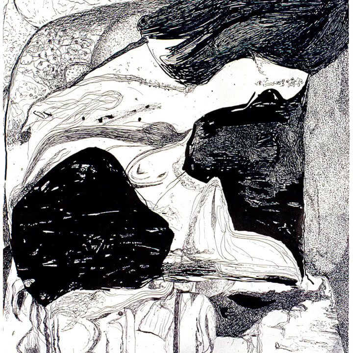 Contours, 1997, black ink and charcoal on paper, 60 x 60cm